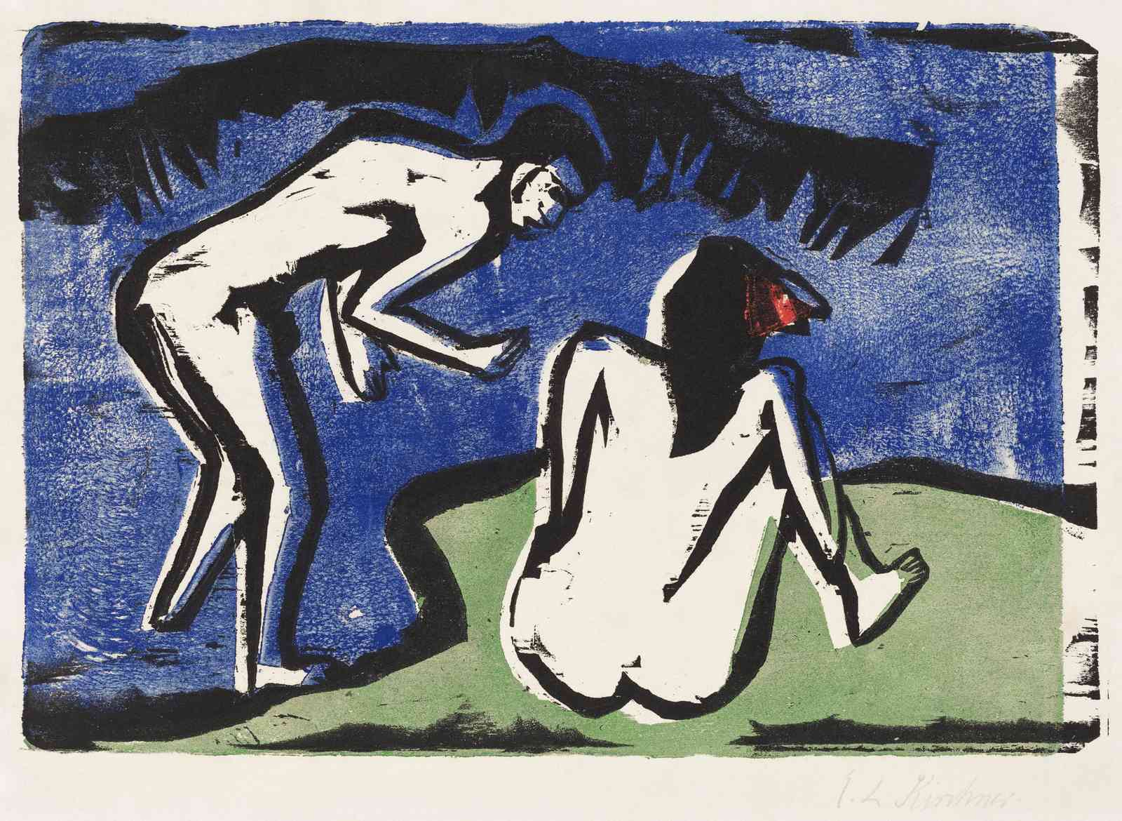 Expressive Nude Duo Blue Wall Art