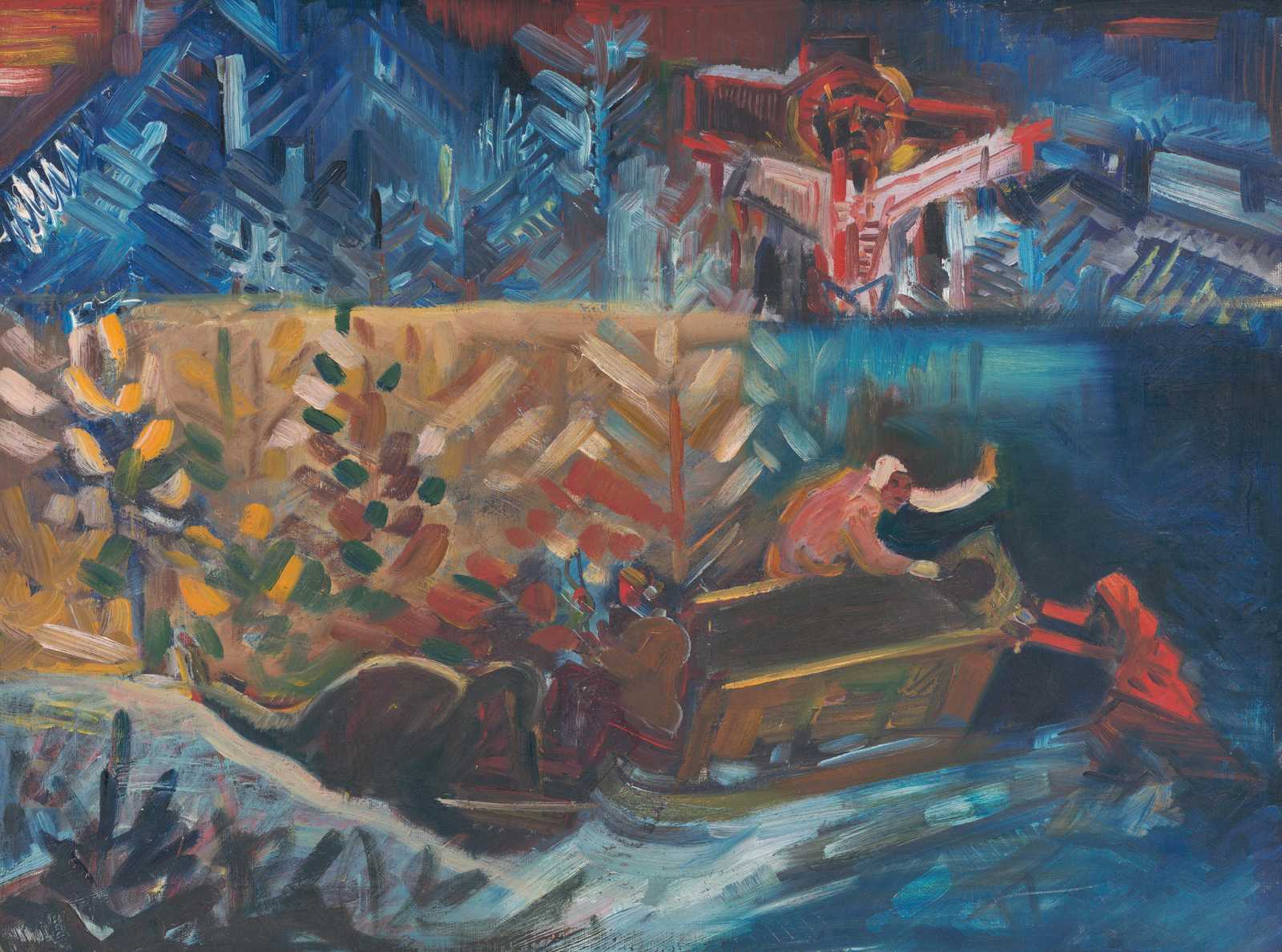 Abstract Figures Boat Scene Wall Art