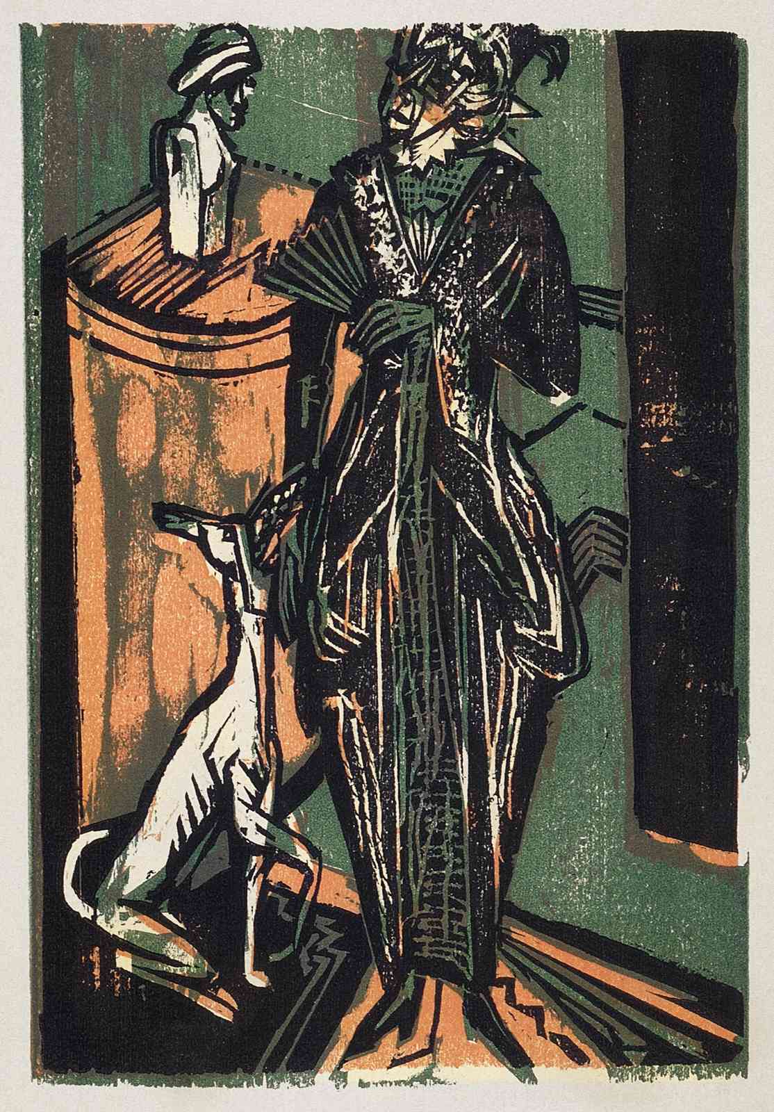 Elegant Woman & Greyhound Woodcut Wall Art