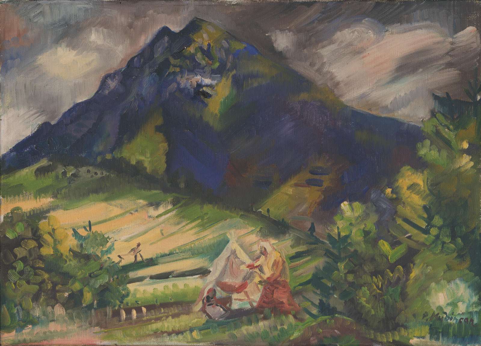 Majestic Mountain Landscape with Figures Wall Art