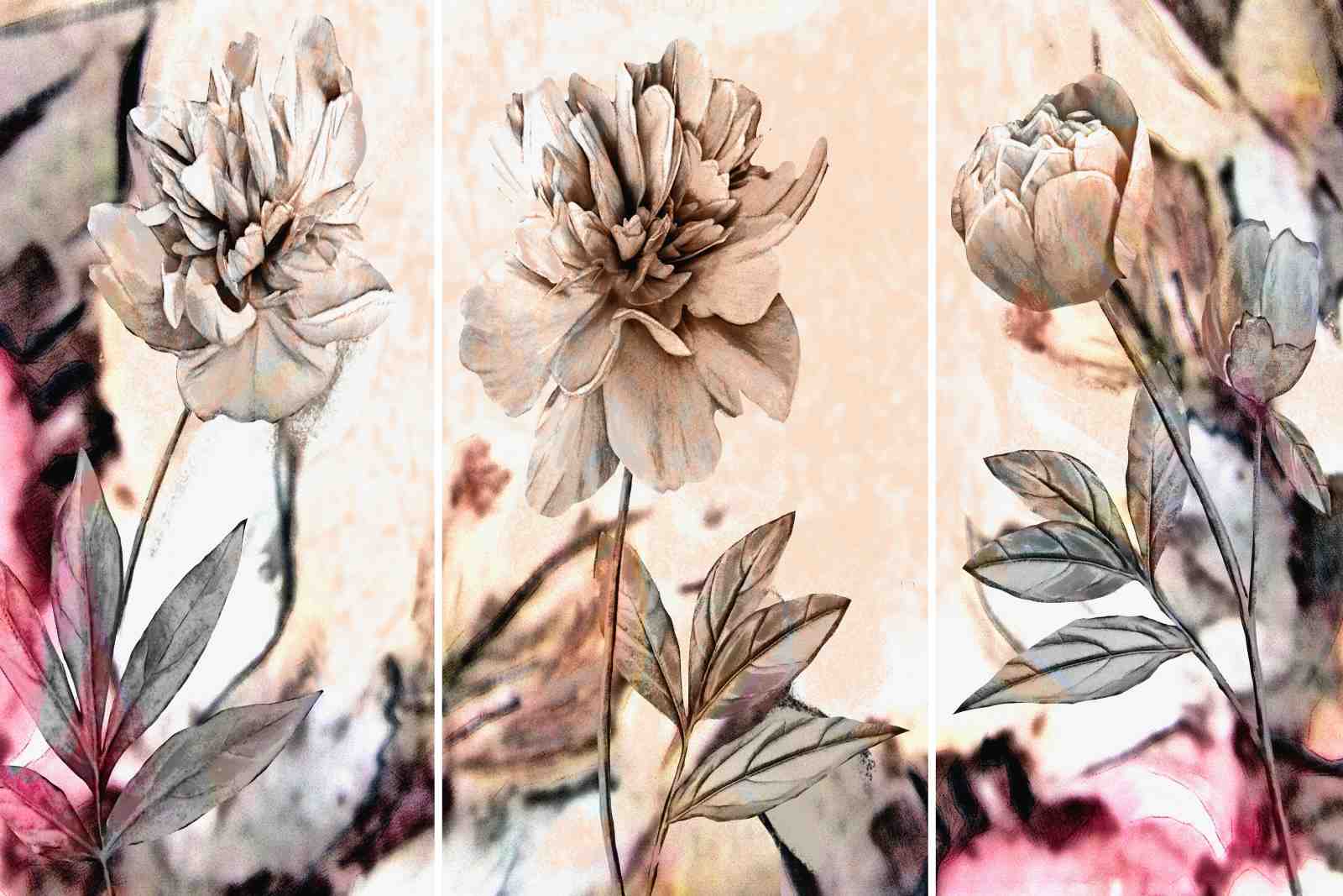Elegant Peony Triptych Wall Art