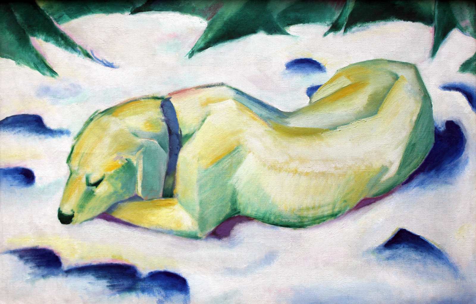 Serene Sleeping Dog Winter Snow Wall Art