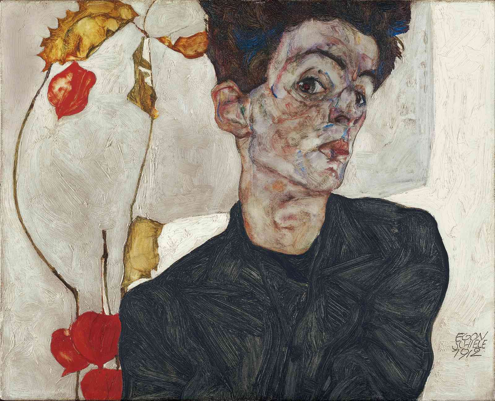 Expressive Self-Portrait by Egon Schiele Wall Art