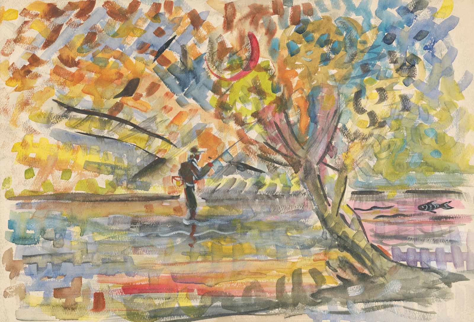 Serene Angler's Autumn Dream Wall Art