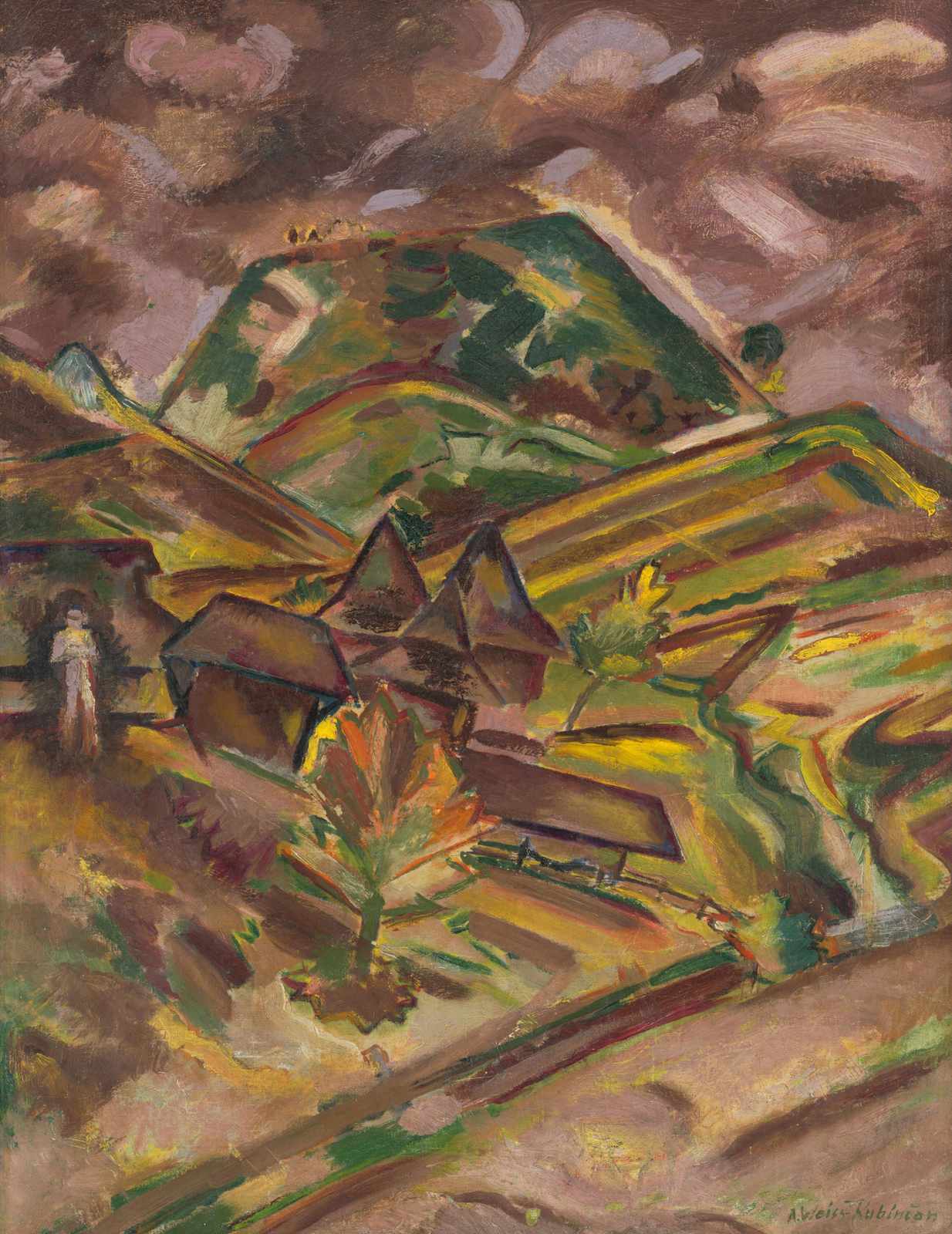 Scenic Village Landscape Oil Painting Wall Art