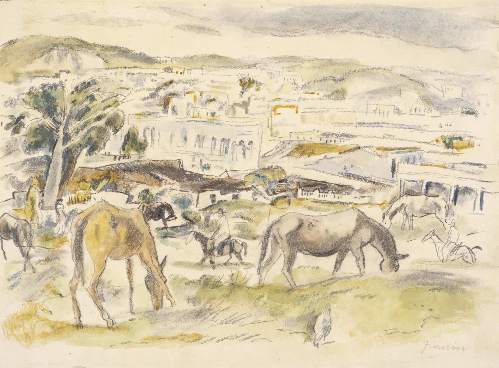 Serene Pastoral Landscape Donkey & Horse Wall Art