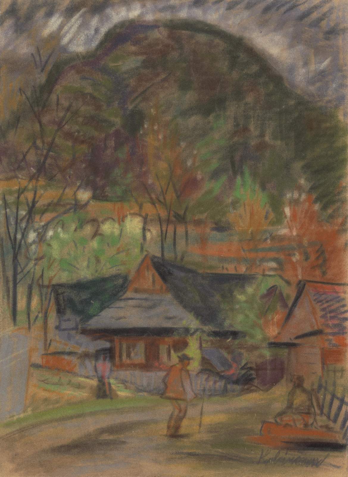 Rustic Village Landscape Pastel Wall Art