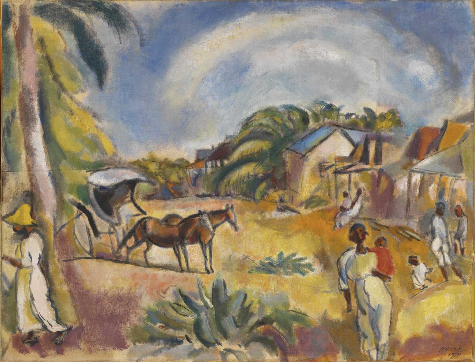 Tropical Horse Carriage Scene Wall Art