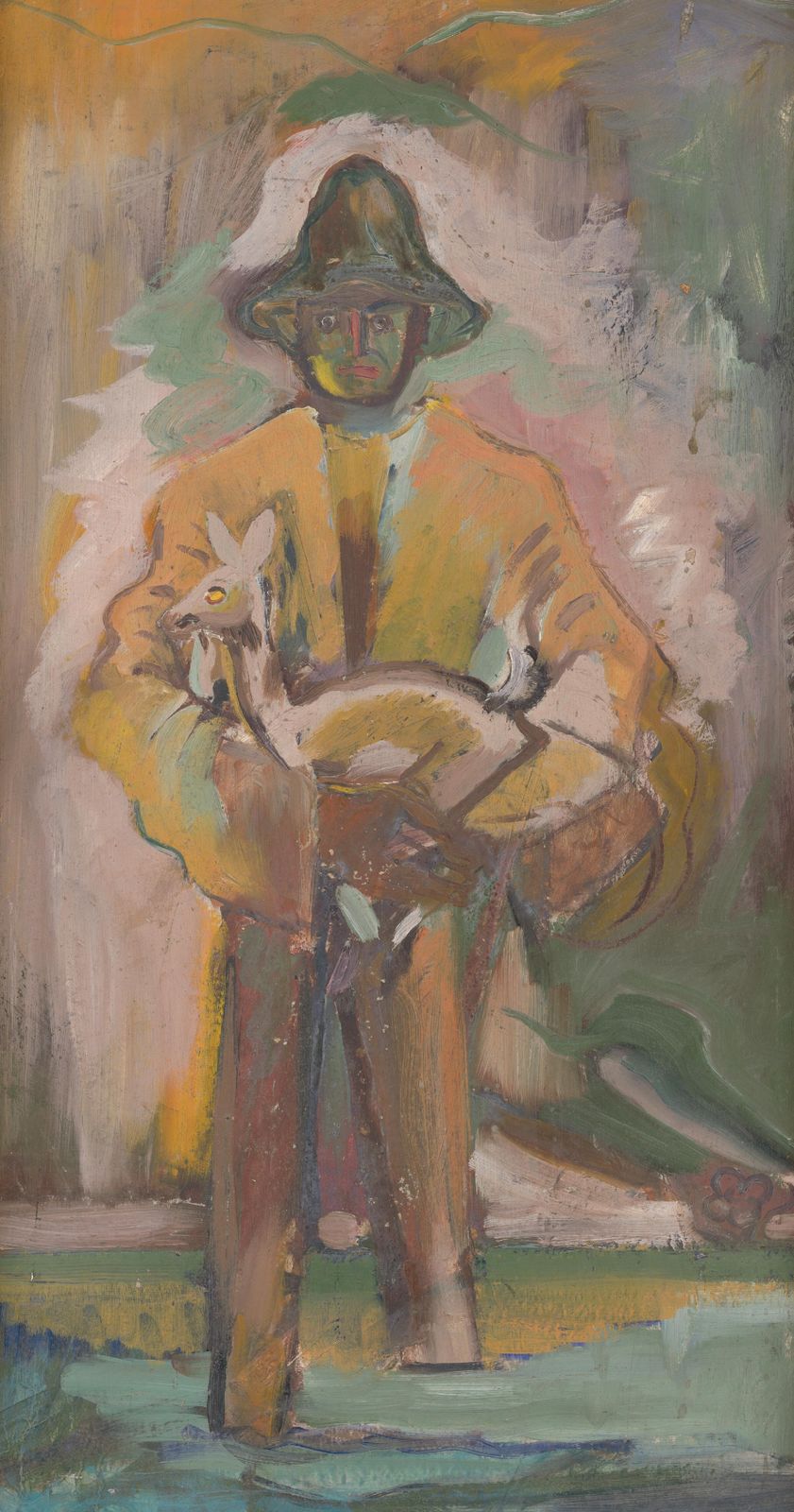 Man Holding Fawn Vintage Oil Painting Wall Art
