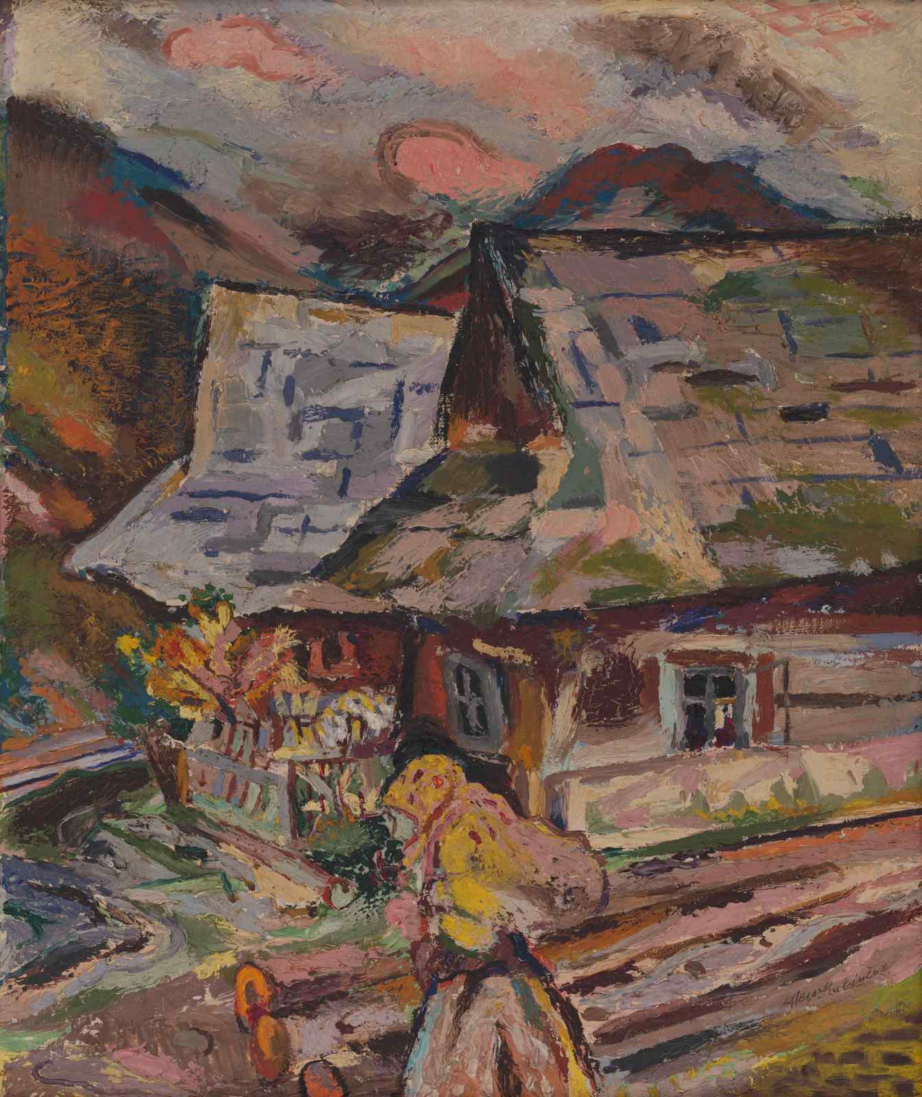 Rustic Mountain Village Oil Painting Wall Art