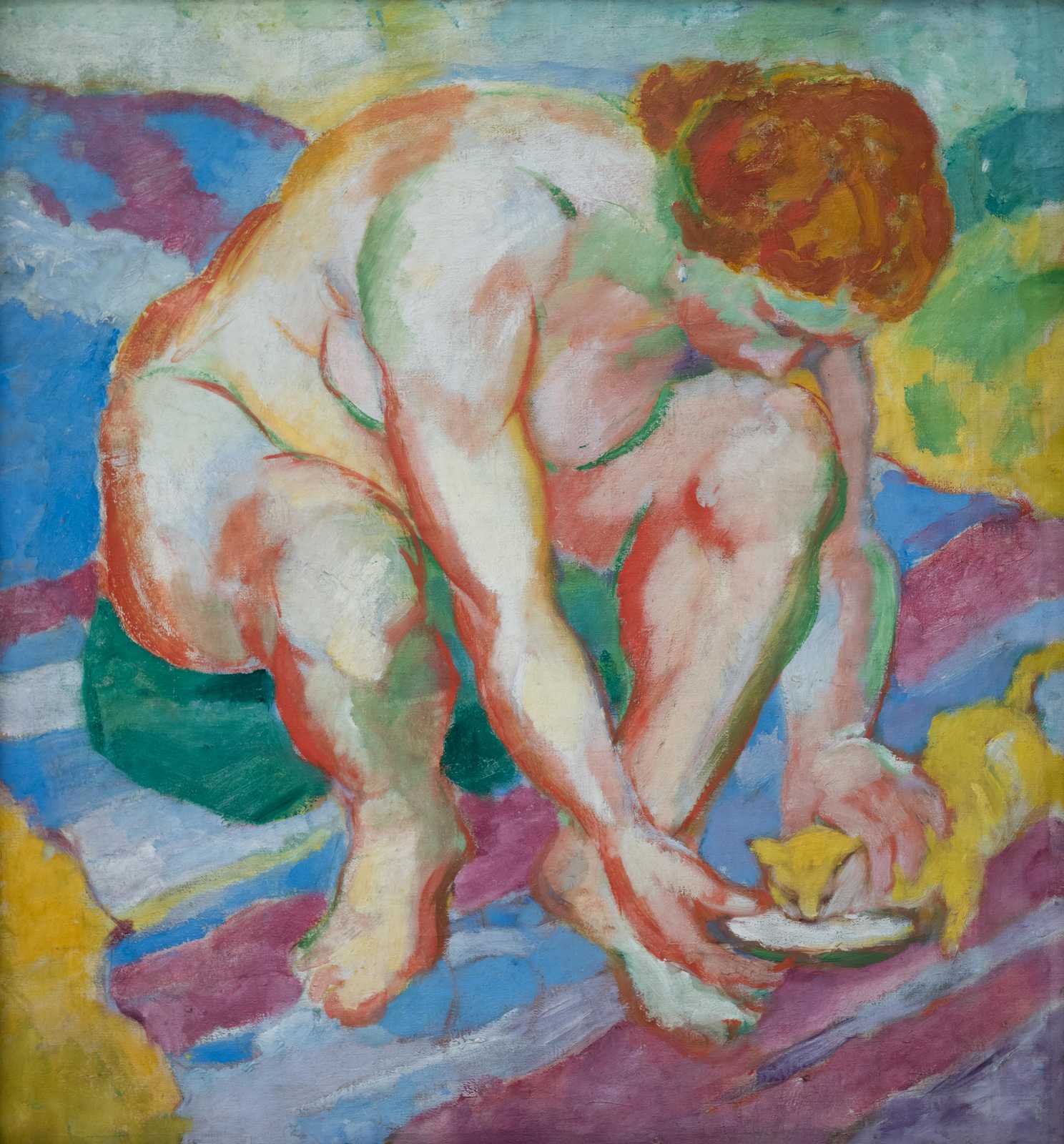 Vibrant Nude & Cat Fauvist Wall Art
