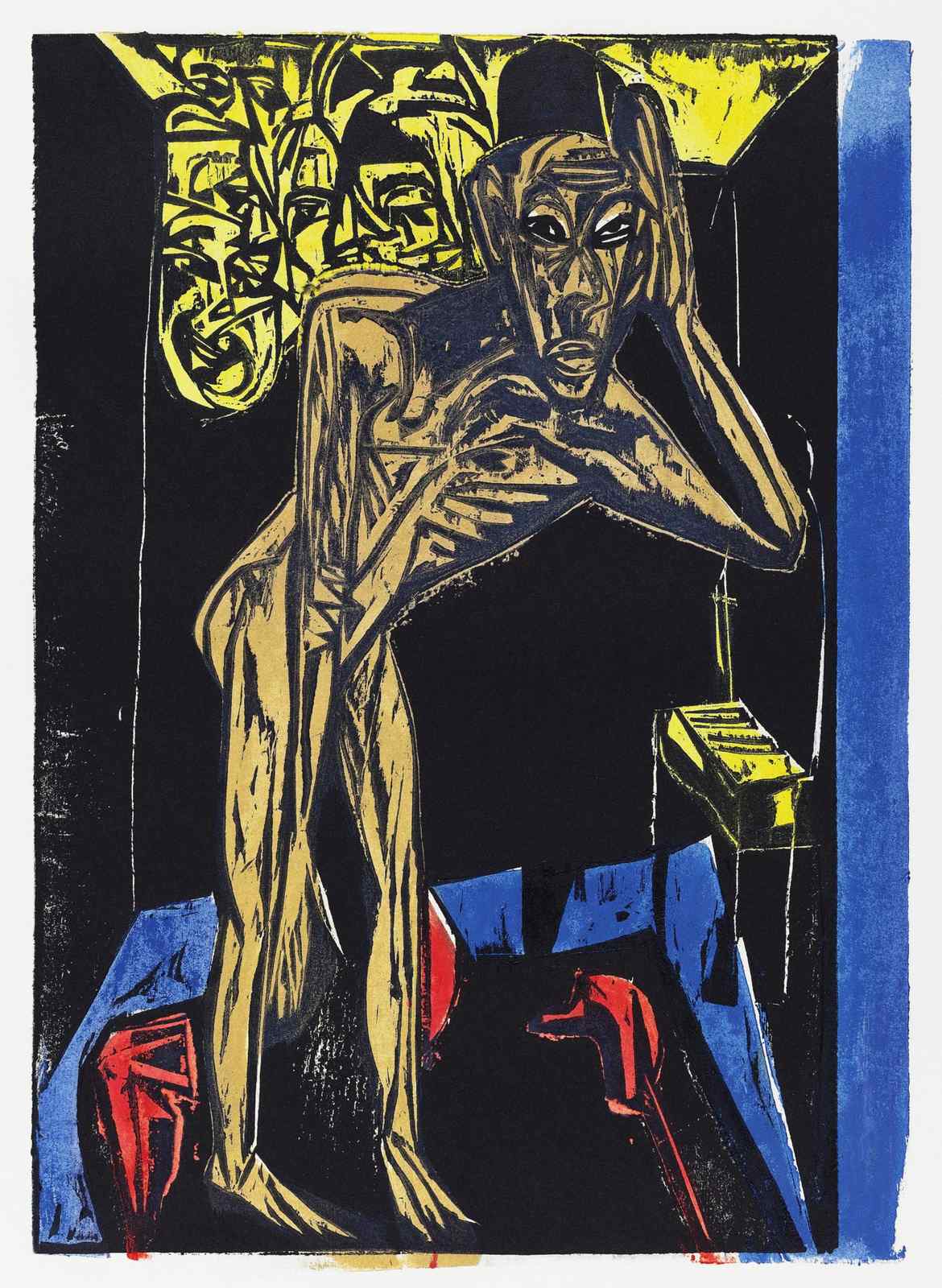 Expressionist Figure Yellow Blue Red Wall Art