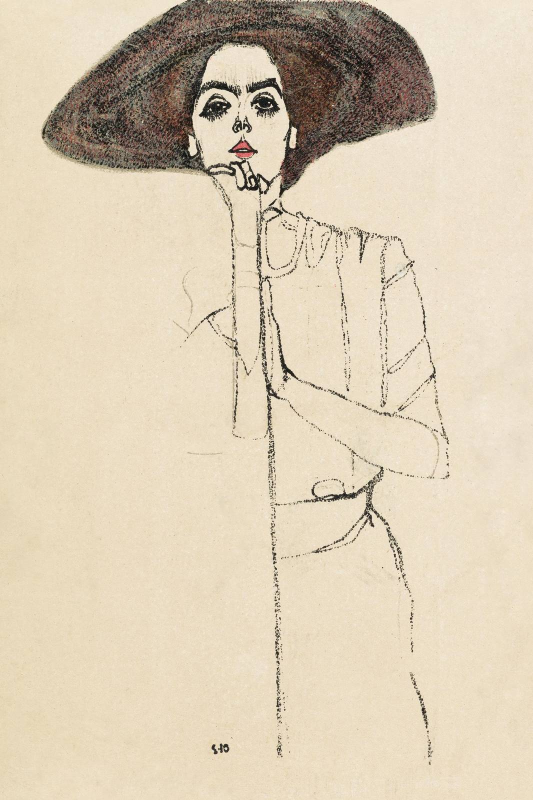 Elegant Woman with Hat Sketch Wall Art