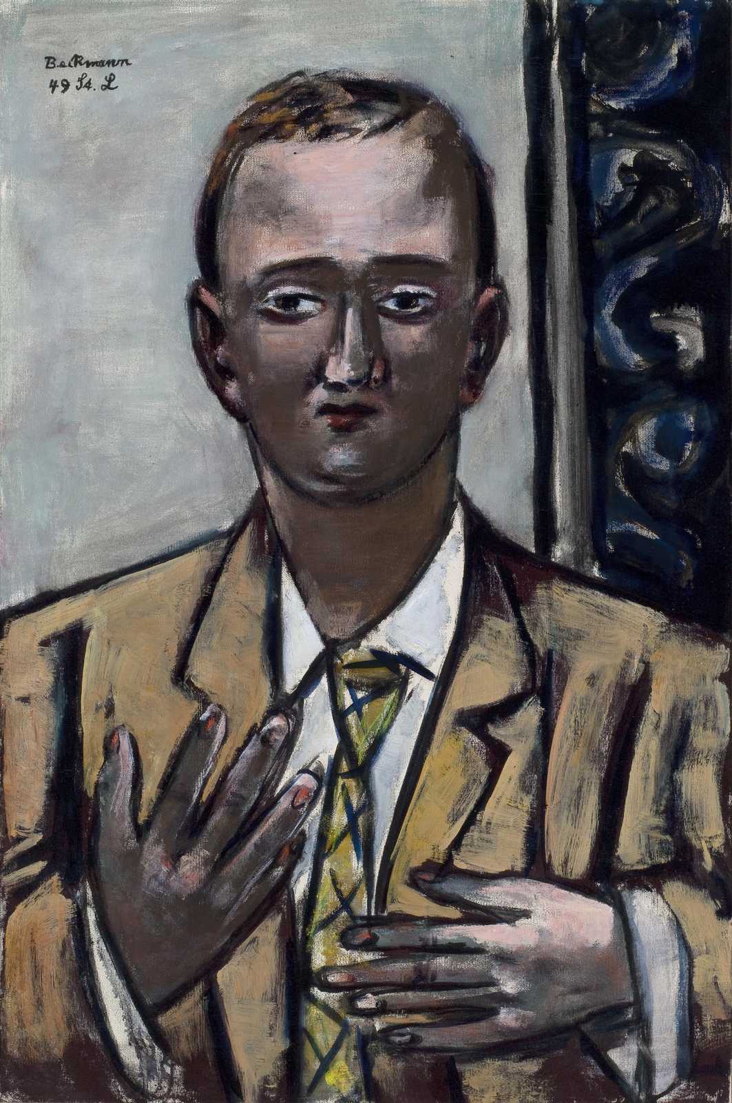 Expressive Portrait in Beige Suit Wall Art