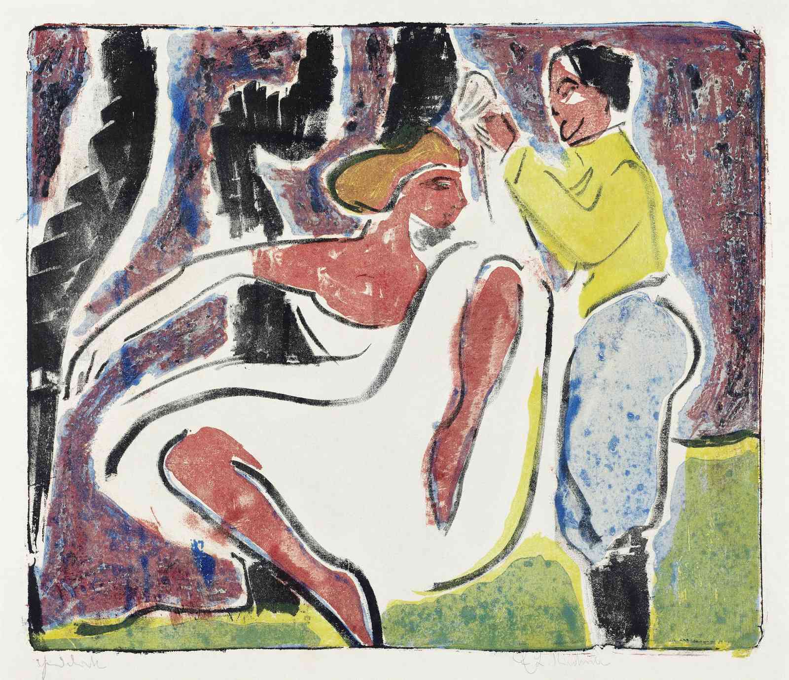 Expressive Figures Couple Art Wall Art