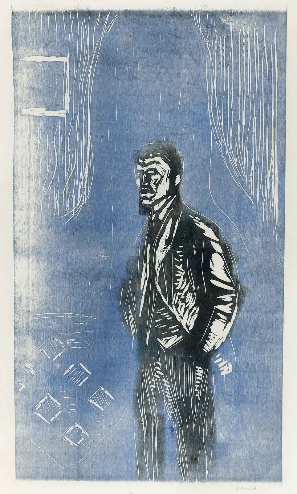 Brooding Man in Blue Abstract Wall Art