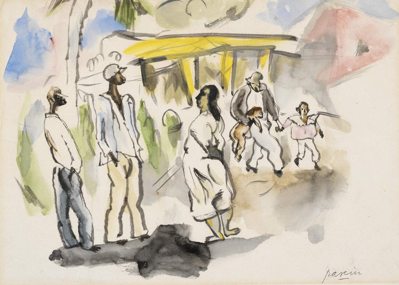 Vibrant Street Scene Watercolor Wall Art