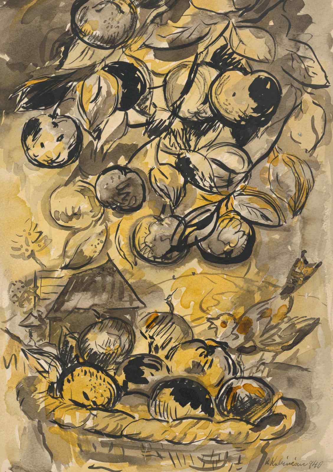 Rustic Orchard & Bird Still Life Wall Art