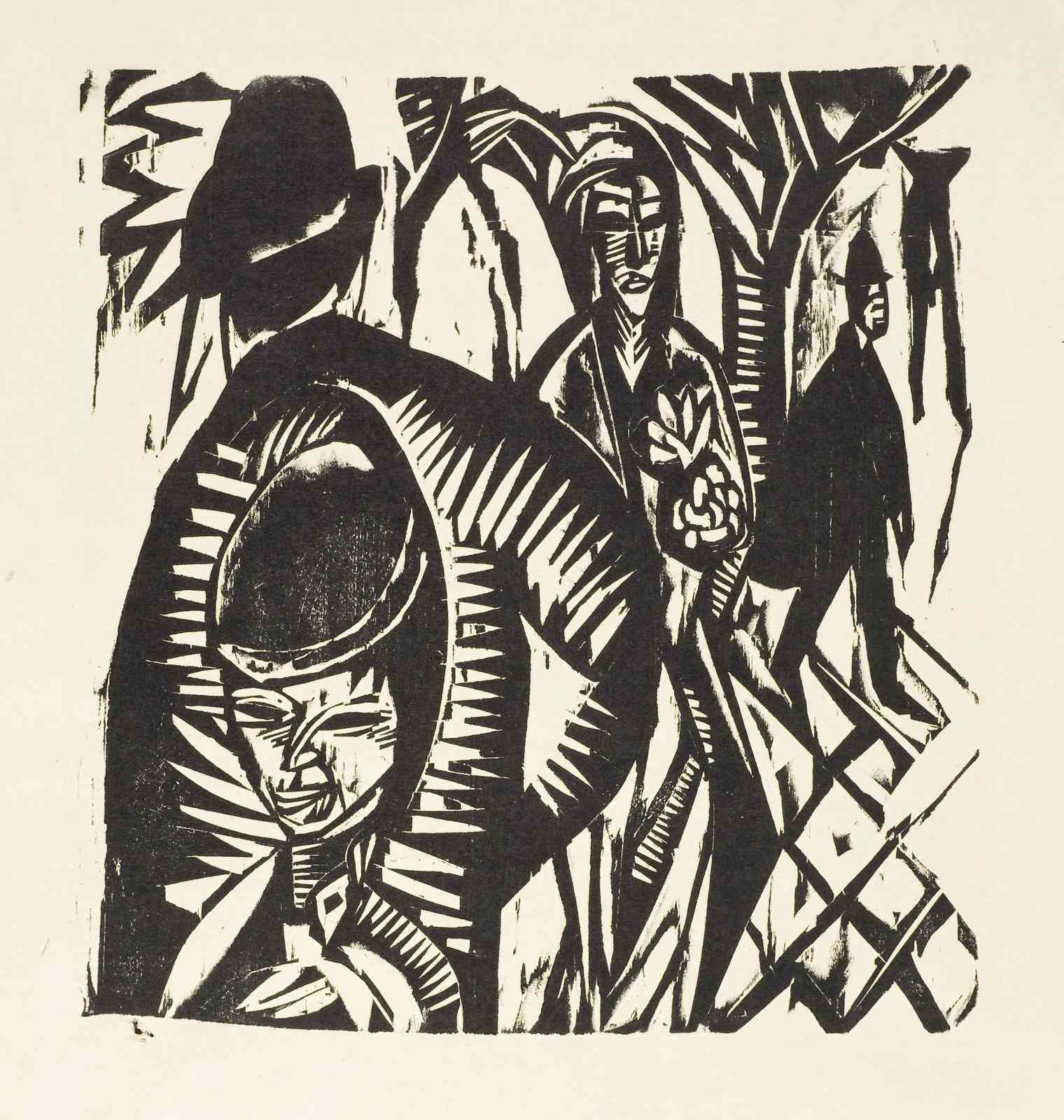 Expressive Figures Woodcut Wall Art