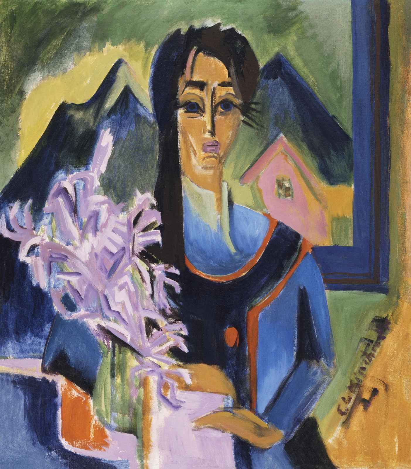 Expressive Portrait with Lilies Wall Art