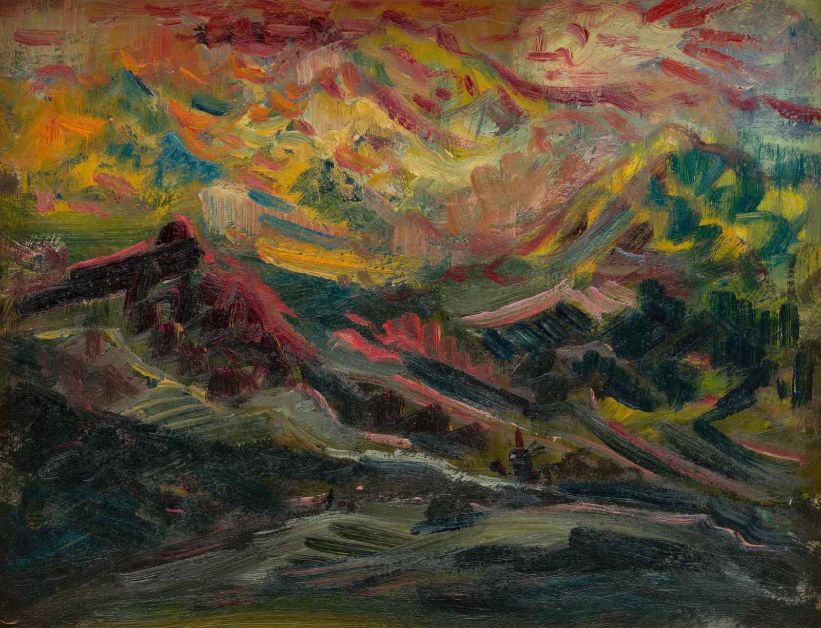 Vibrant Mountain Sunset Abstract Wall Art