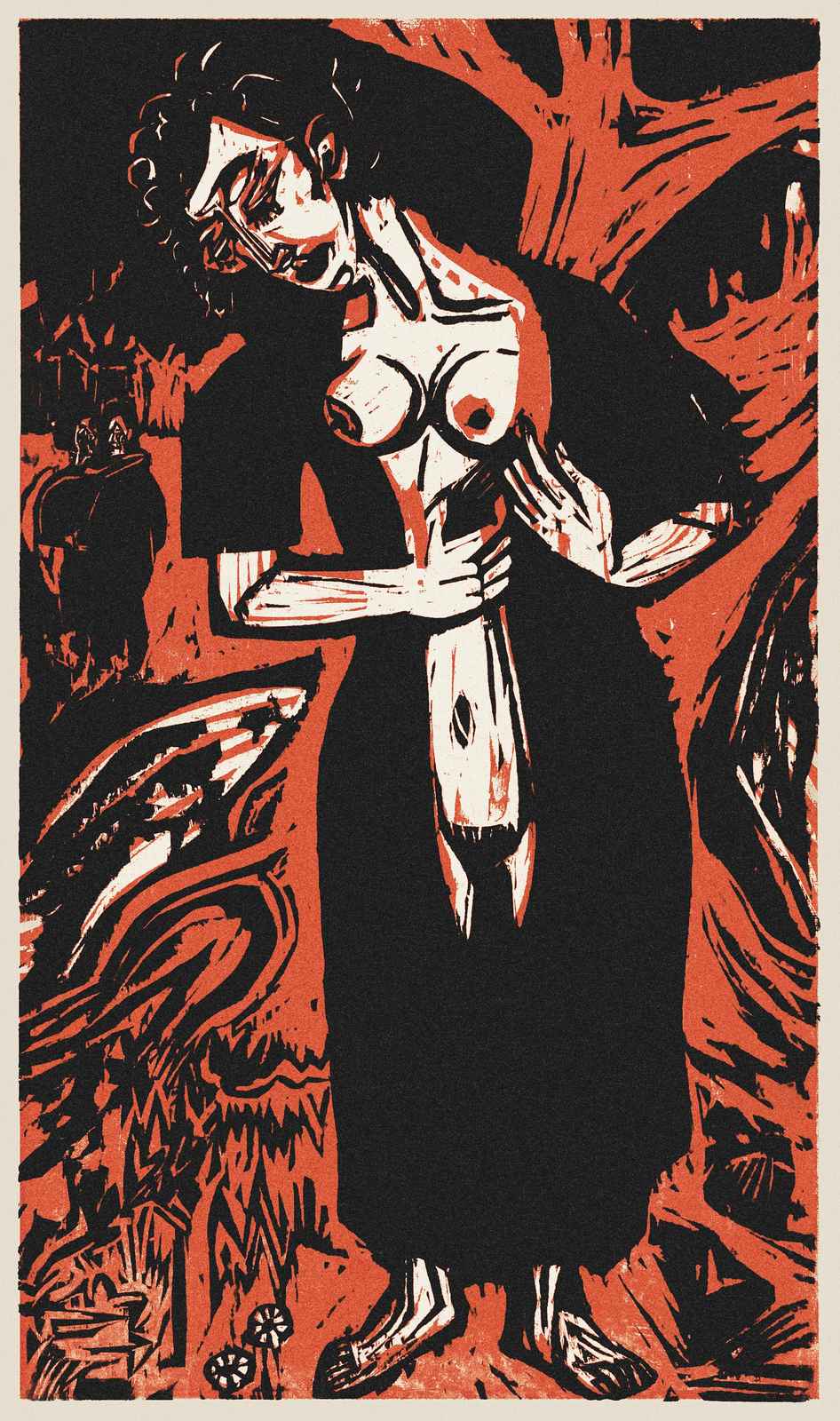 Expressive Figure Linocut Wall Art