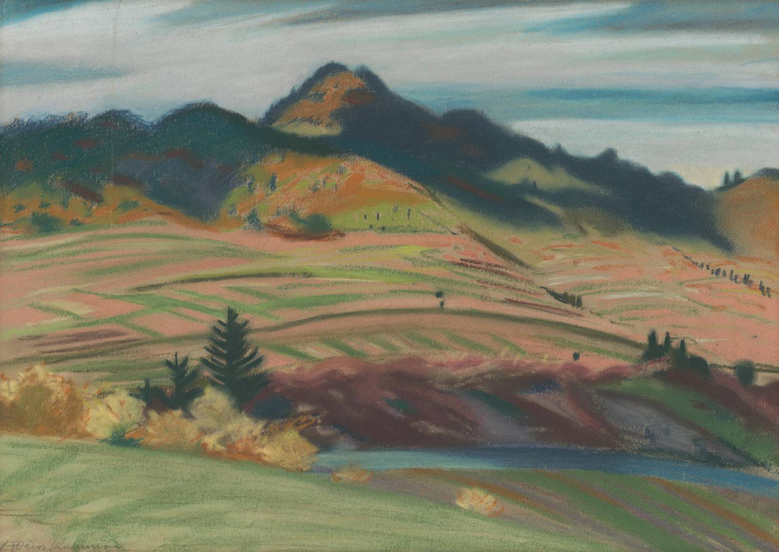 Autumn Mountain Landscape Pastel Wall Art
