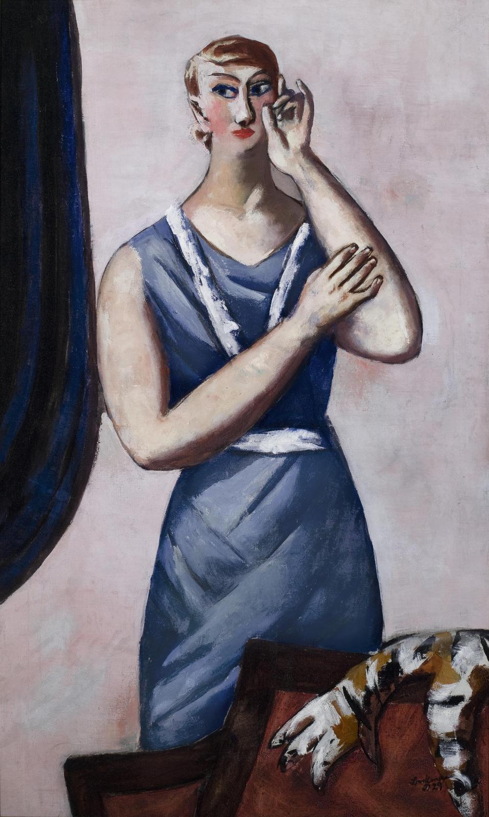 Elegant Woman Blue Dress Portrait Wall Art