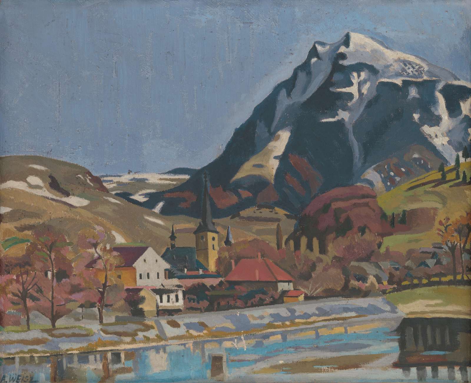 Alpine Village Landscape Oil Painting Wall Art