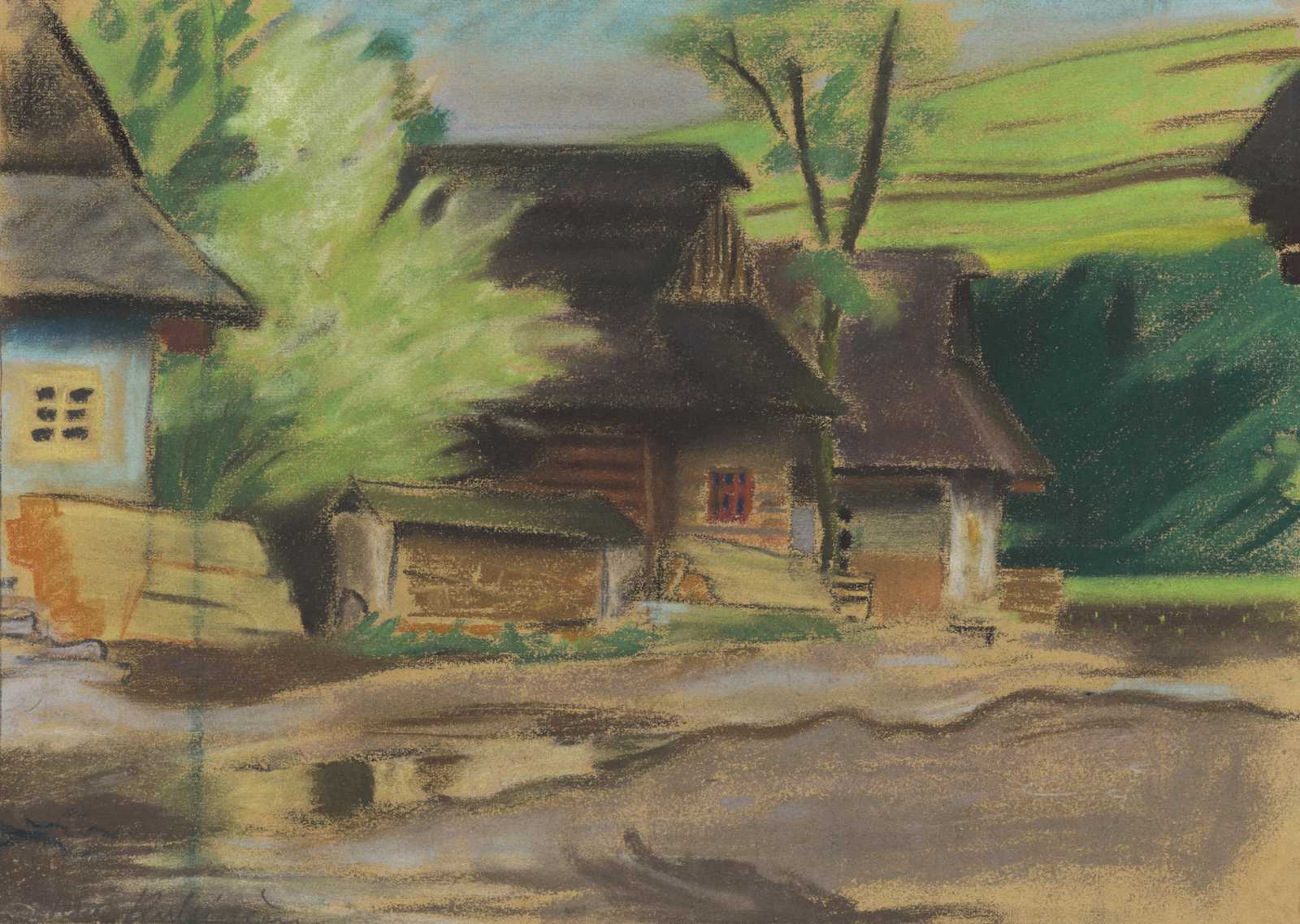 Pastel Village Scene Wall Art