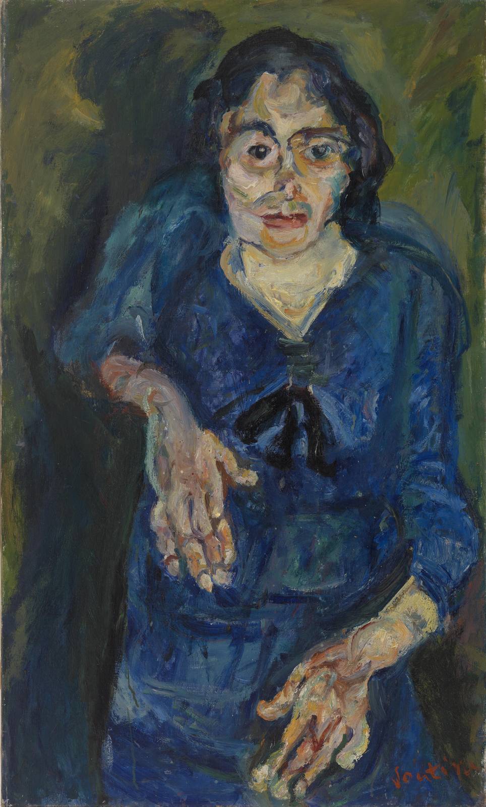 Expressive Portrait of Woman Blue Dress Wall Art