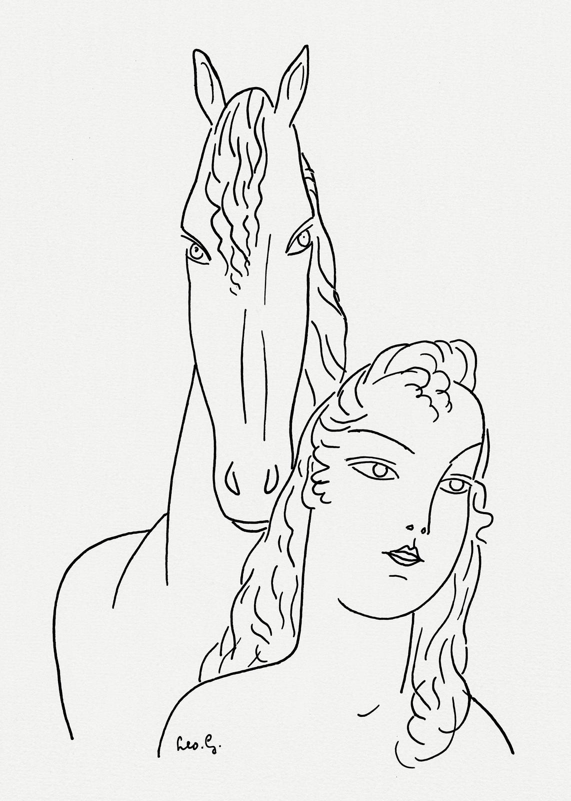 Elegant Horse & Lady Line Art Wall Art