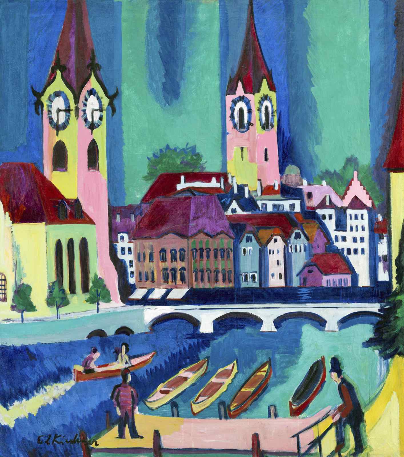Vibrant Cityscape with Boats Wall Art