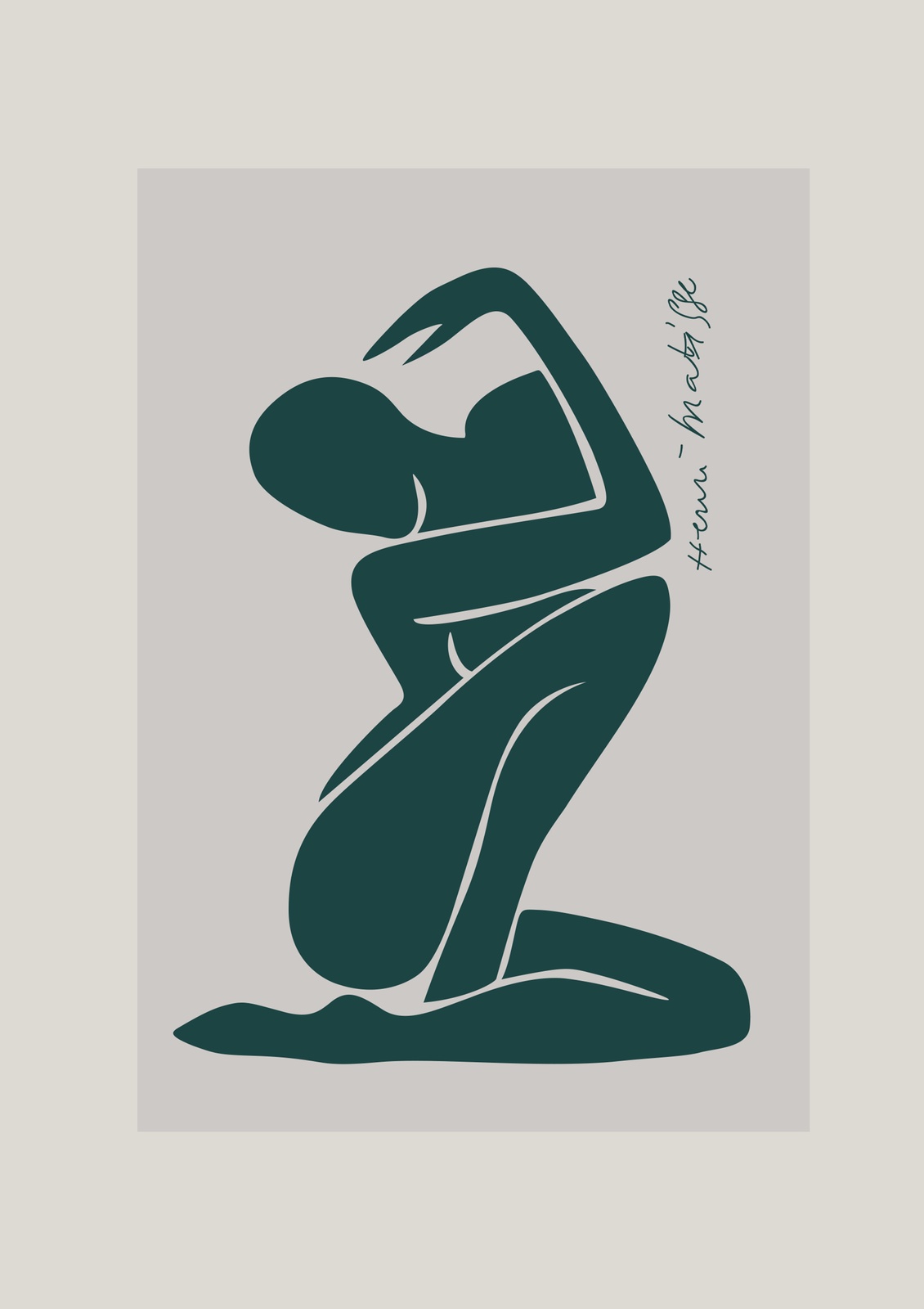 Matisse Inspired Nude Figure Dark Green Wall Art