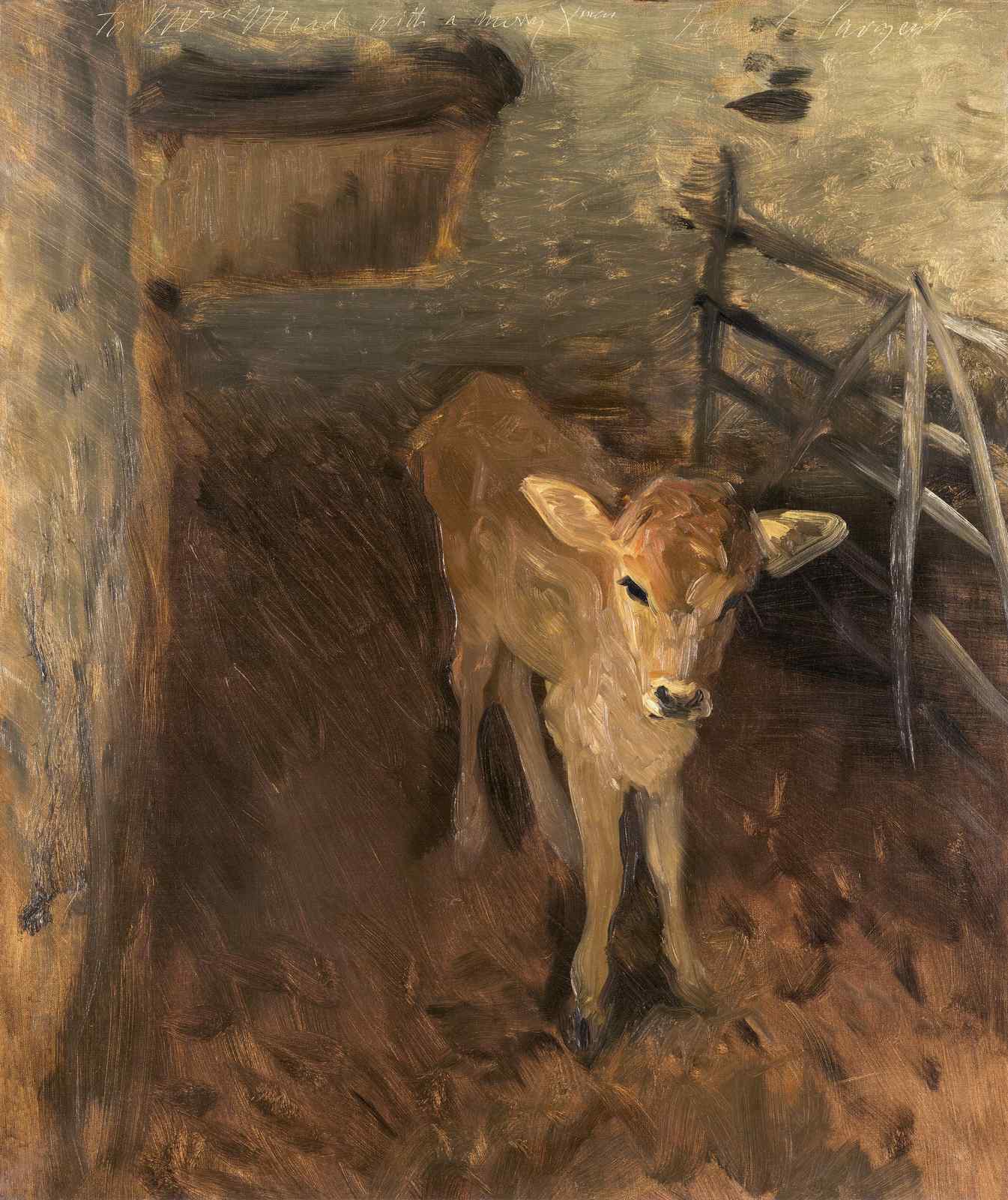Serene Calf in Stable Oil Painting Wall Art