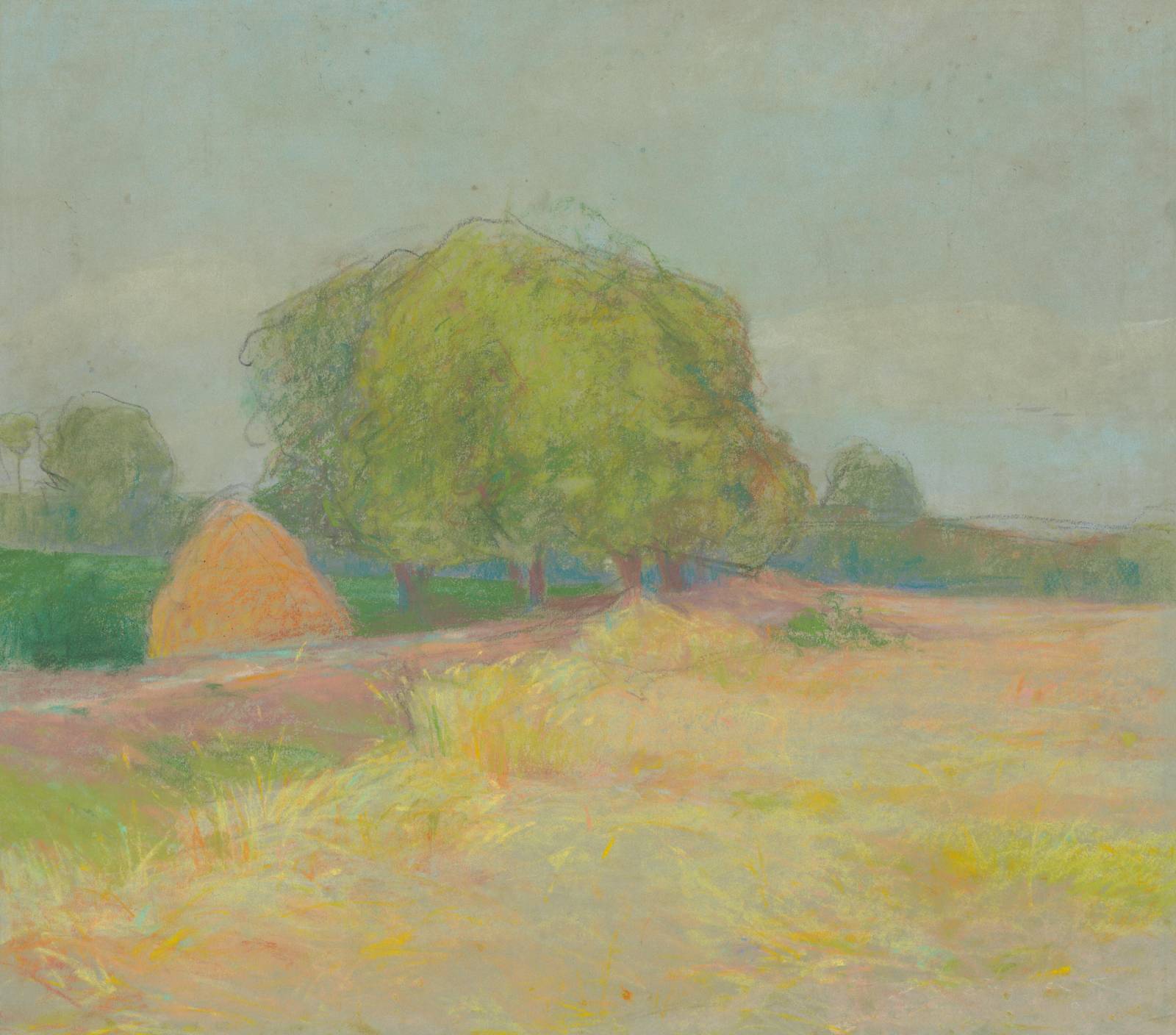 Pastoral Meadow Haystack Tree Wall Art