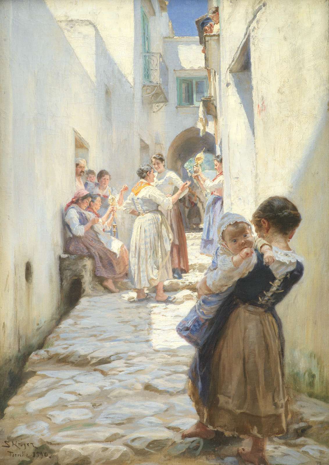 Italian Village Life Sunlit Courtyard Wall Art