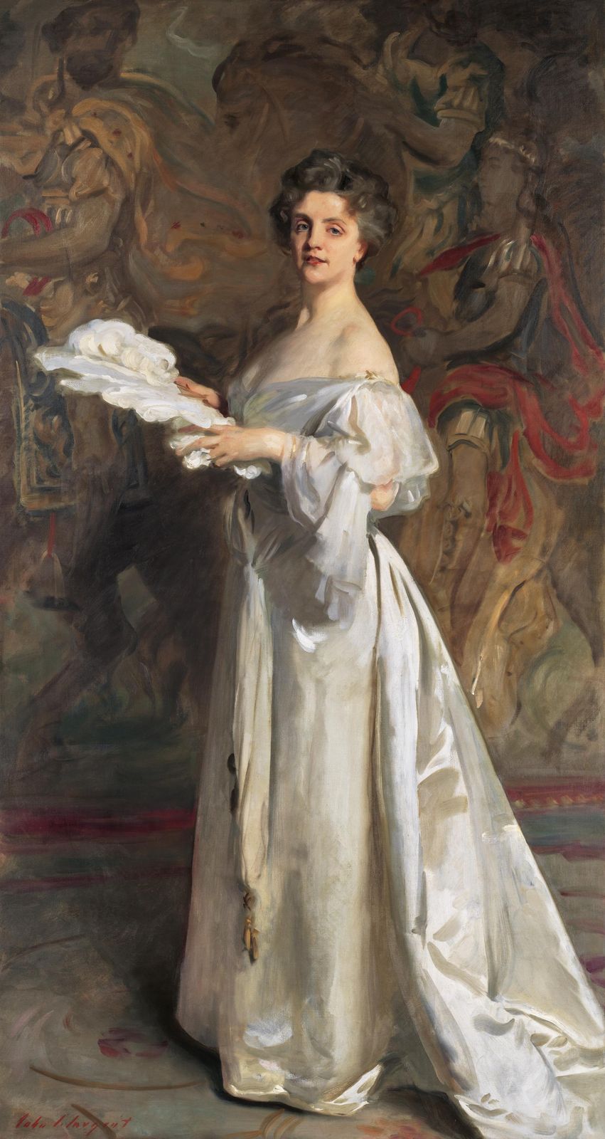 Elegant Lady Portrait in White Dress Wall Art