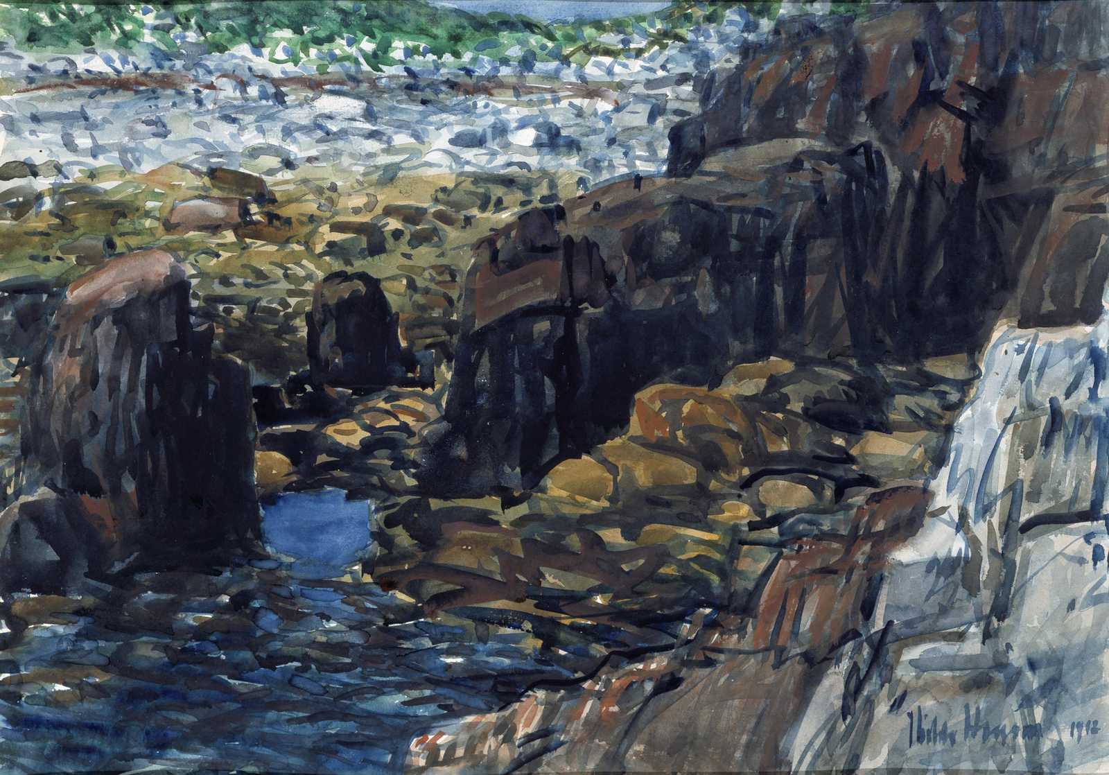 Coastal Rocky Shore Watercolor Wall Art