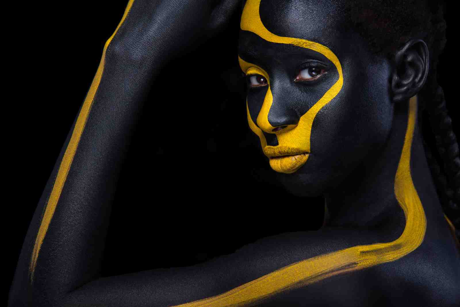 Bold Abstract Face Yellow & Black Wall Art