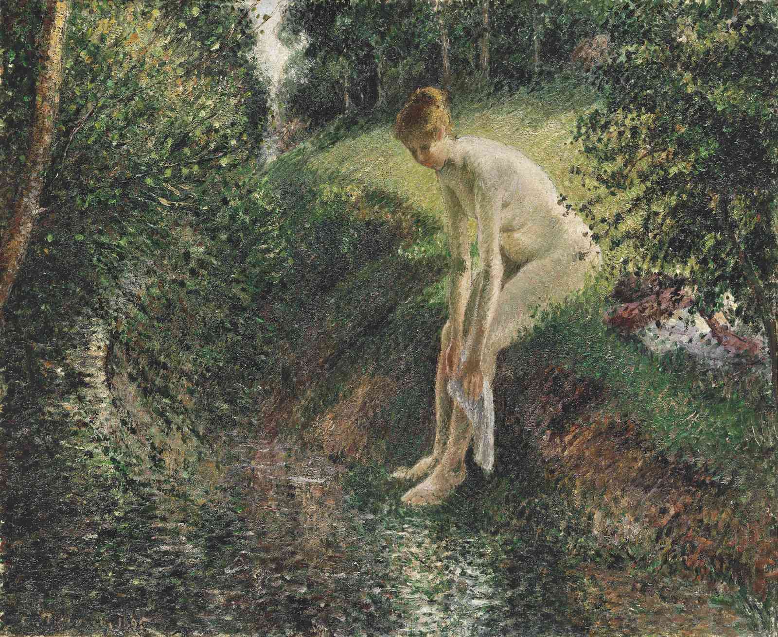 Serene Bathing Nude Forest Landscape Wall Art