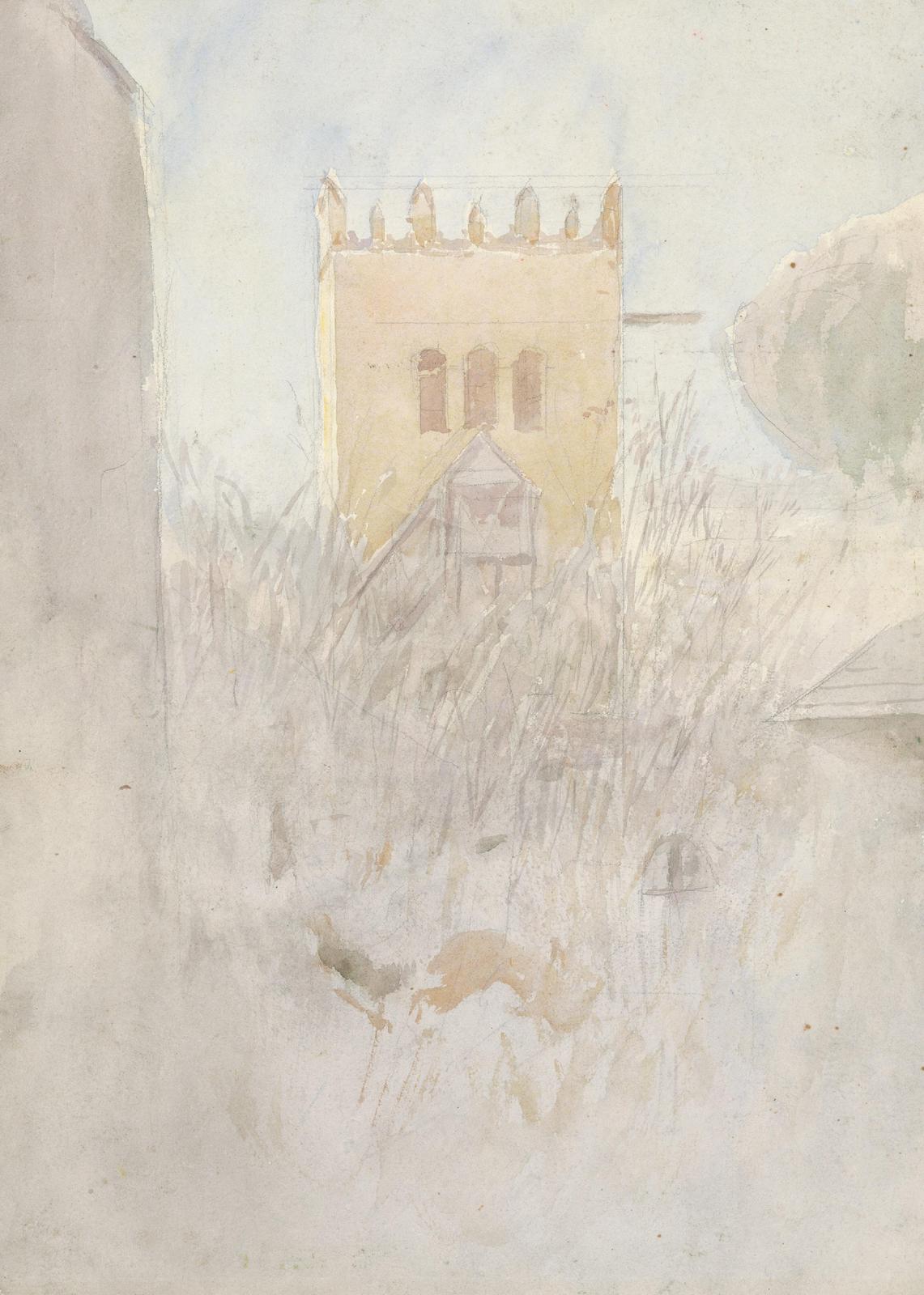 Serene Church Tower Watercolor Wall Art