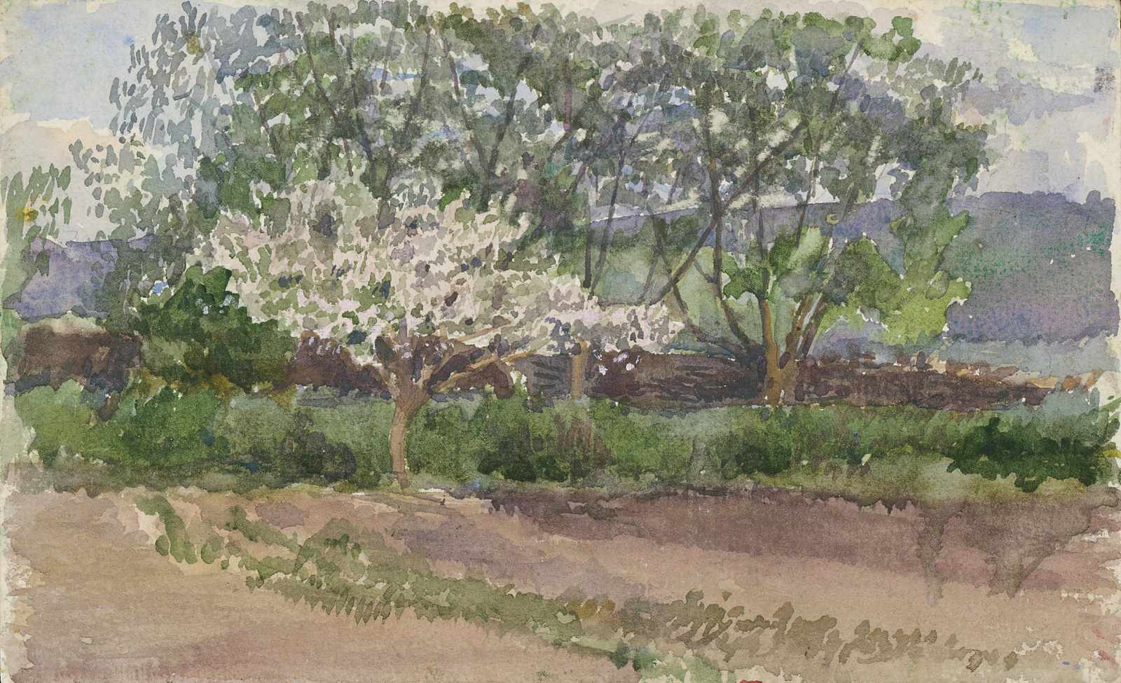 Serene Spring Blossom Garden Watercolor Wall Art