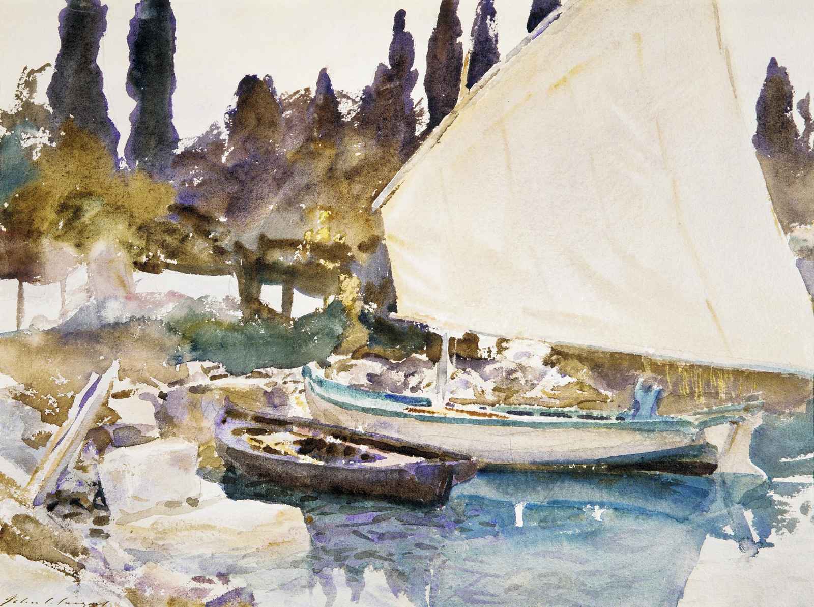 Serene Coastal Sailboat Watercolor Wall Art