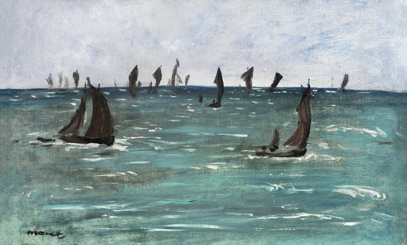 Impressionist Sailboats on Teal Sea Wall Art