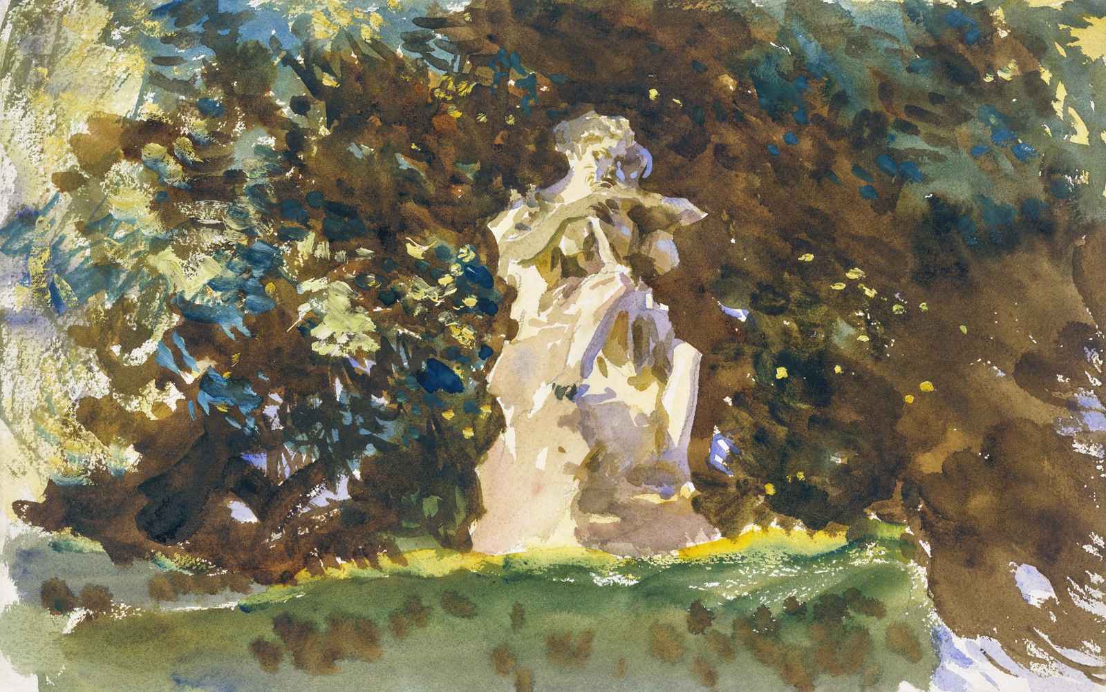 Serene Garden Statue Watercolor Wall Art