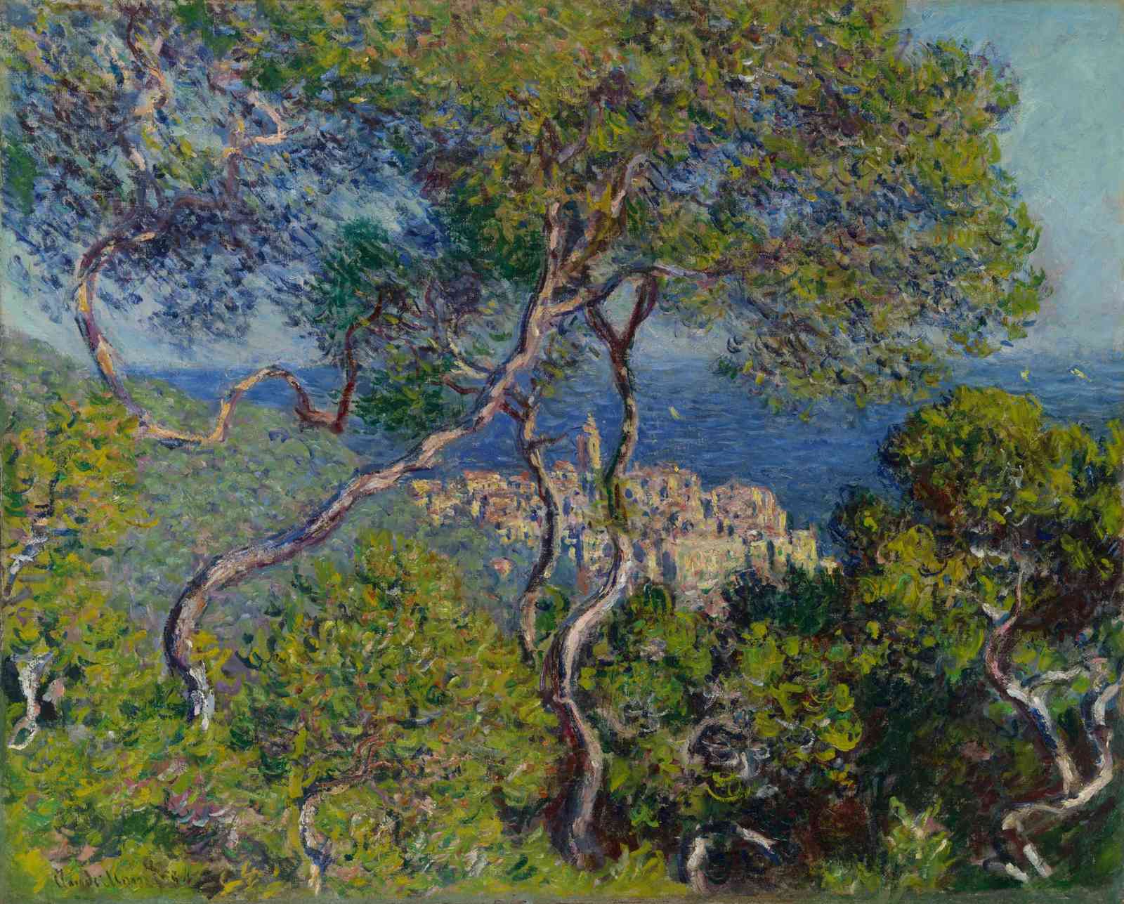 Monet's Cypress Trees & Mediterranean Town Wall Art