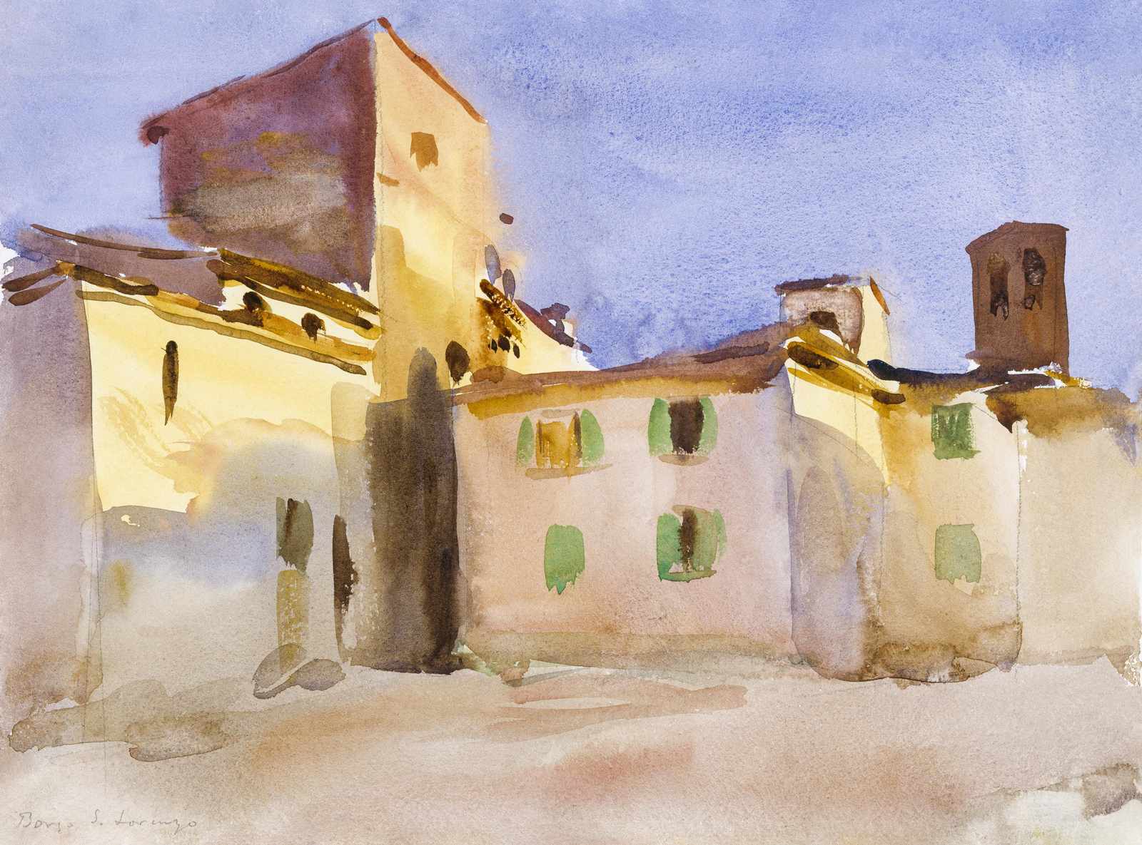 Tuscan Village Square Watercolor Wall Art