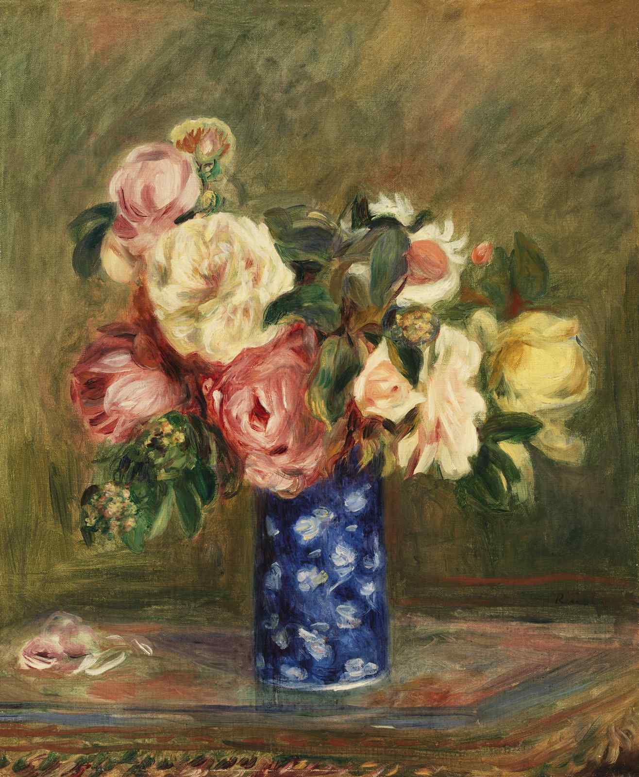 Vibrant Rose Bouquet Blue Vase Wall Art