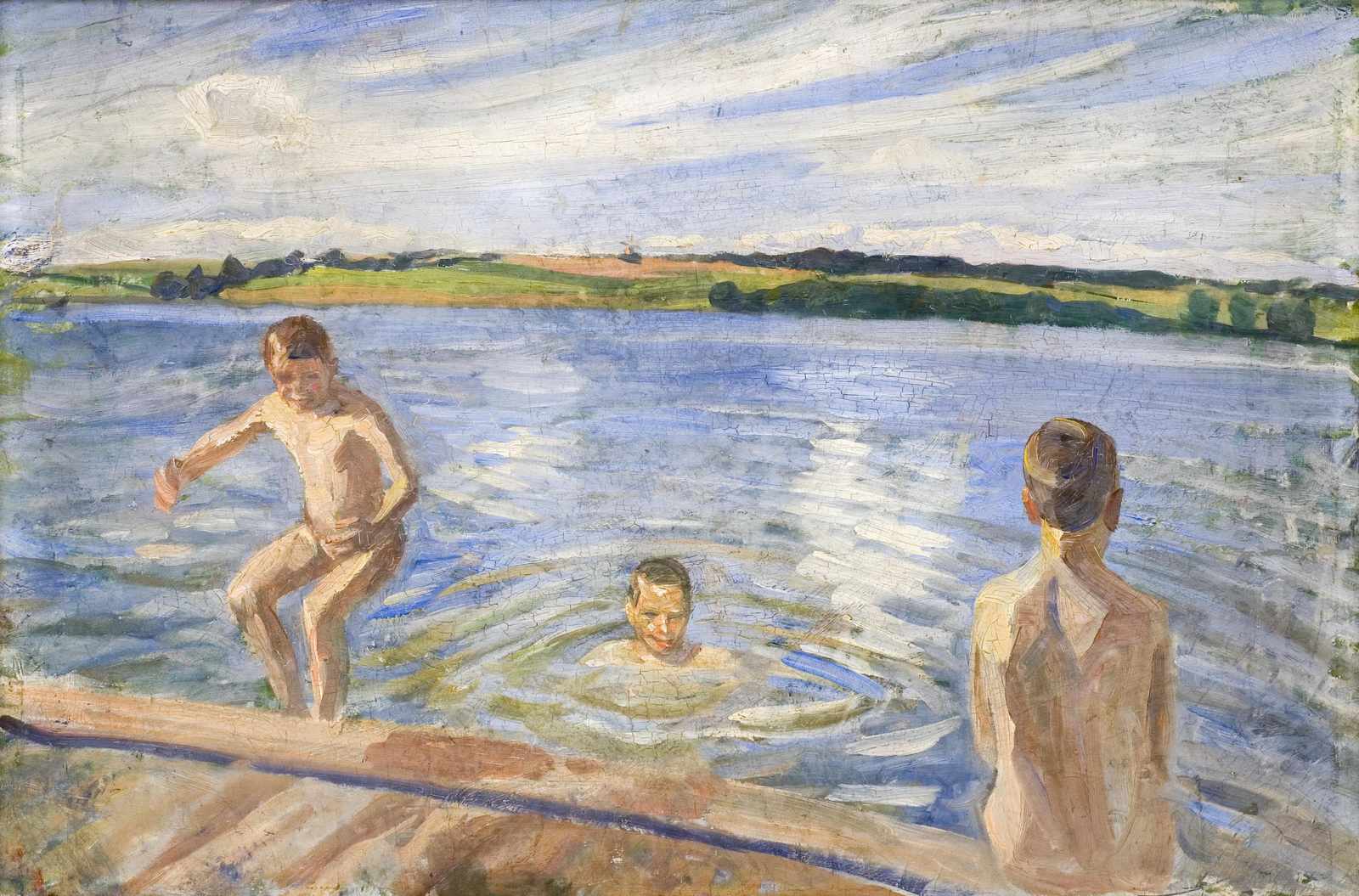 Summer Boys Swimming Lake Wall Art
